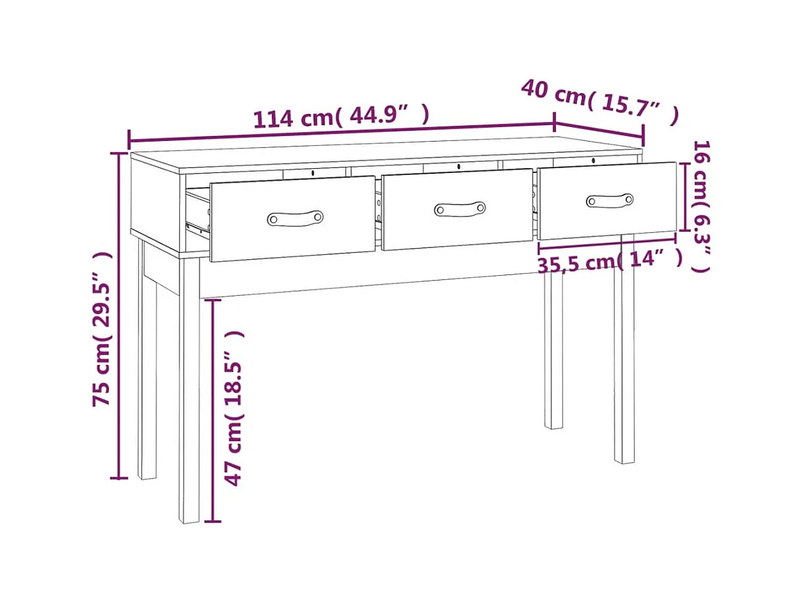 Consoletafel Grijs 114x40x75 cm Massief grenenhout