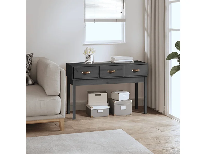 Tavolo consolle Grigio 114x40x75 cm Legno massello di pino