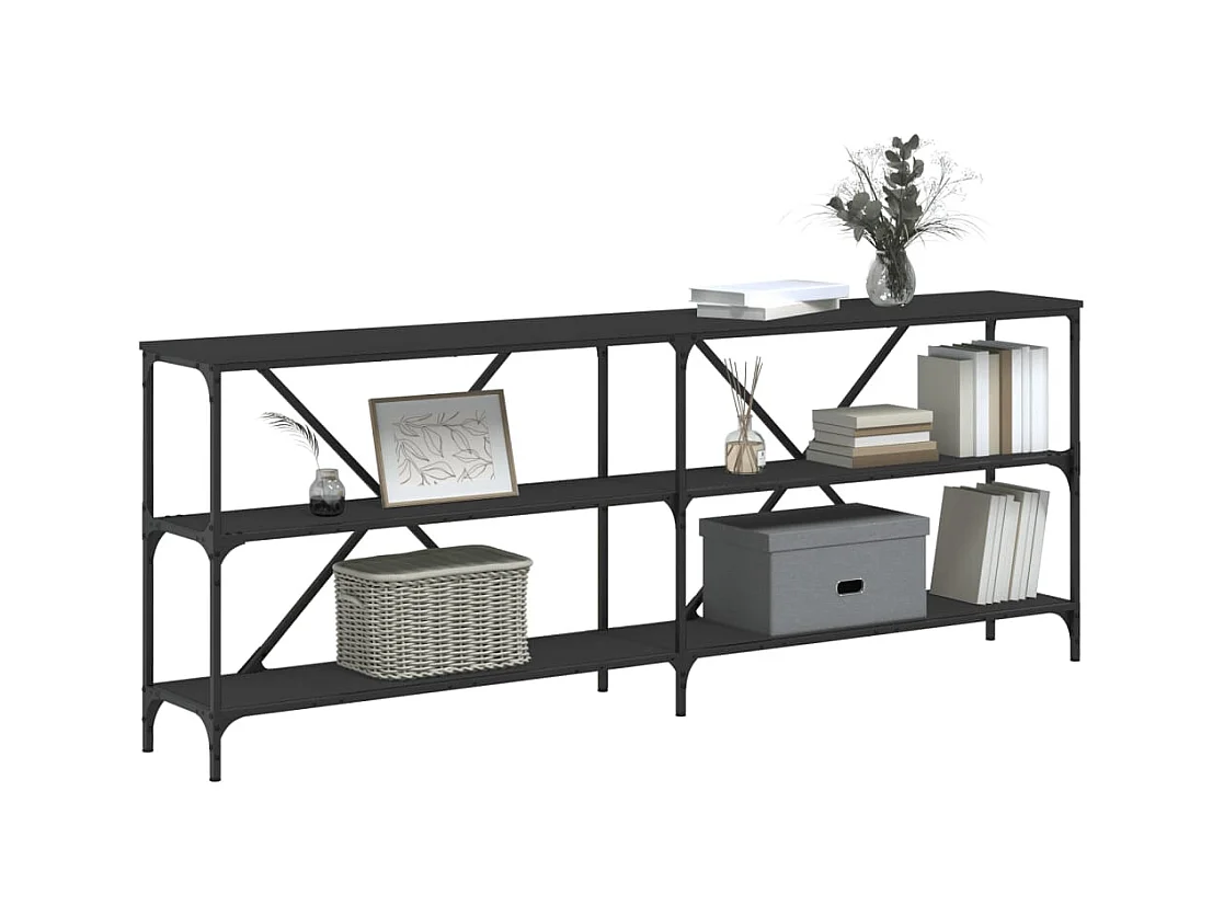 Consolle nera 200x30x75 cm in legno composito e ferro