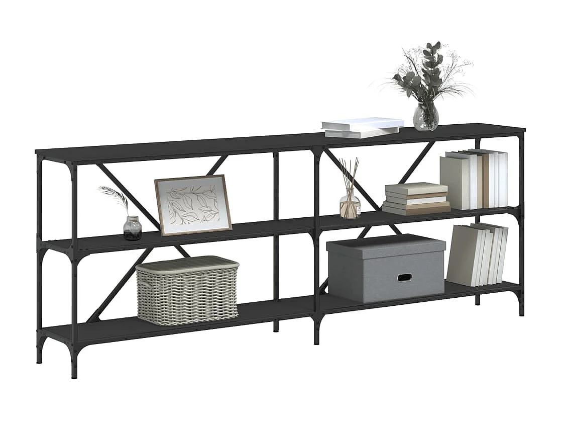 Table console noir 200x30x75 cm bois d'ingénierie et fer