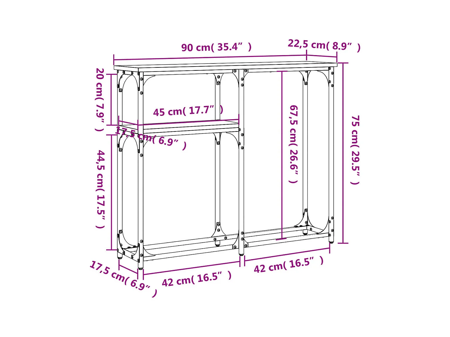 Table console chêne marron 90x22,5x75 cm bois d'ingénierie