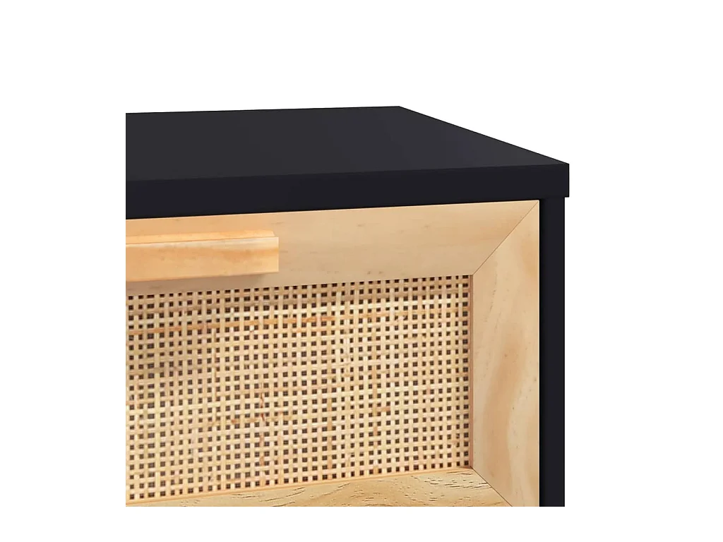 Tavolo consolle nero 80x30x75 cm Legno massello di pino / rattan naturale
