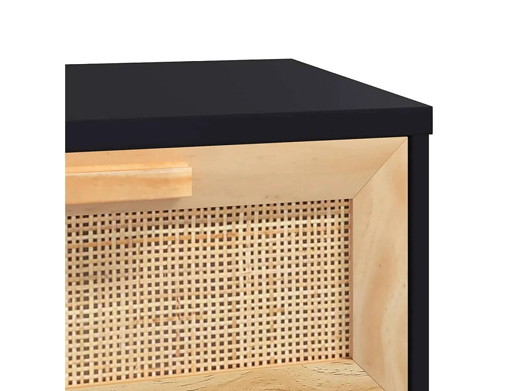 Tavolo consolle nero 80x30x75 cm Legno massello di pino / rattan naturale