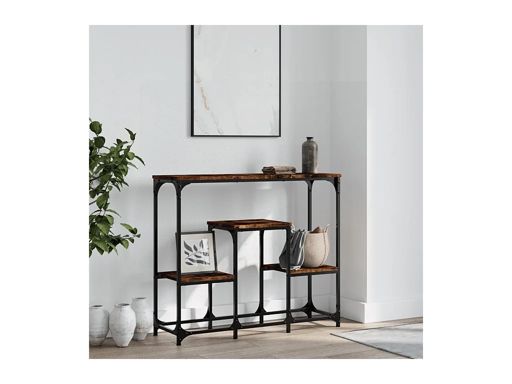 Table console chêne fumé 89,5x28x76 cm bois d'ingénierie