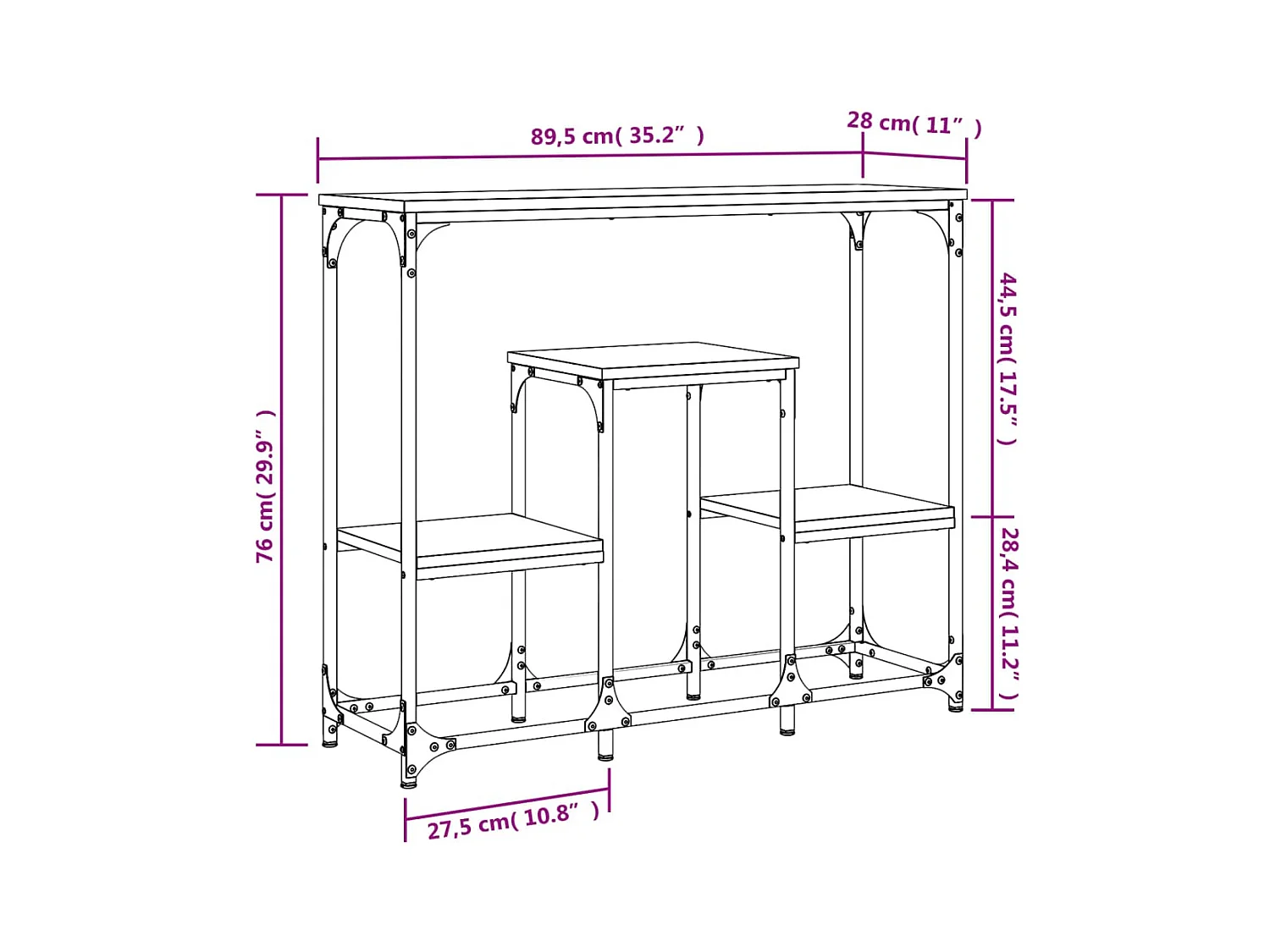 Table console chêne fumé 89,5x28x76 cm bois d'ingénierie