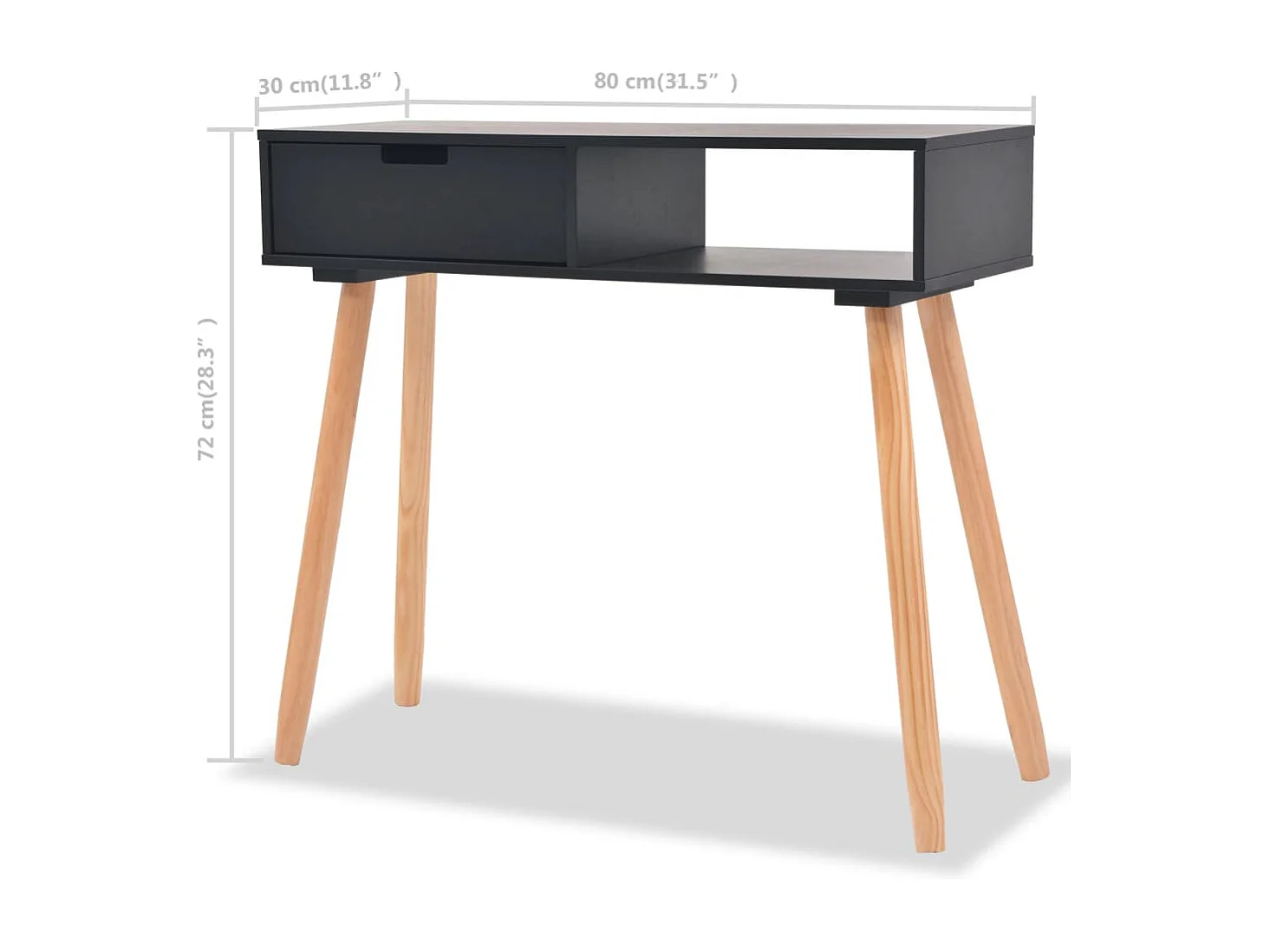 Table console Bois de pin massif 80 x 30 x 72 cm Noir