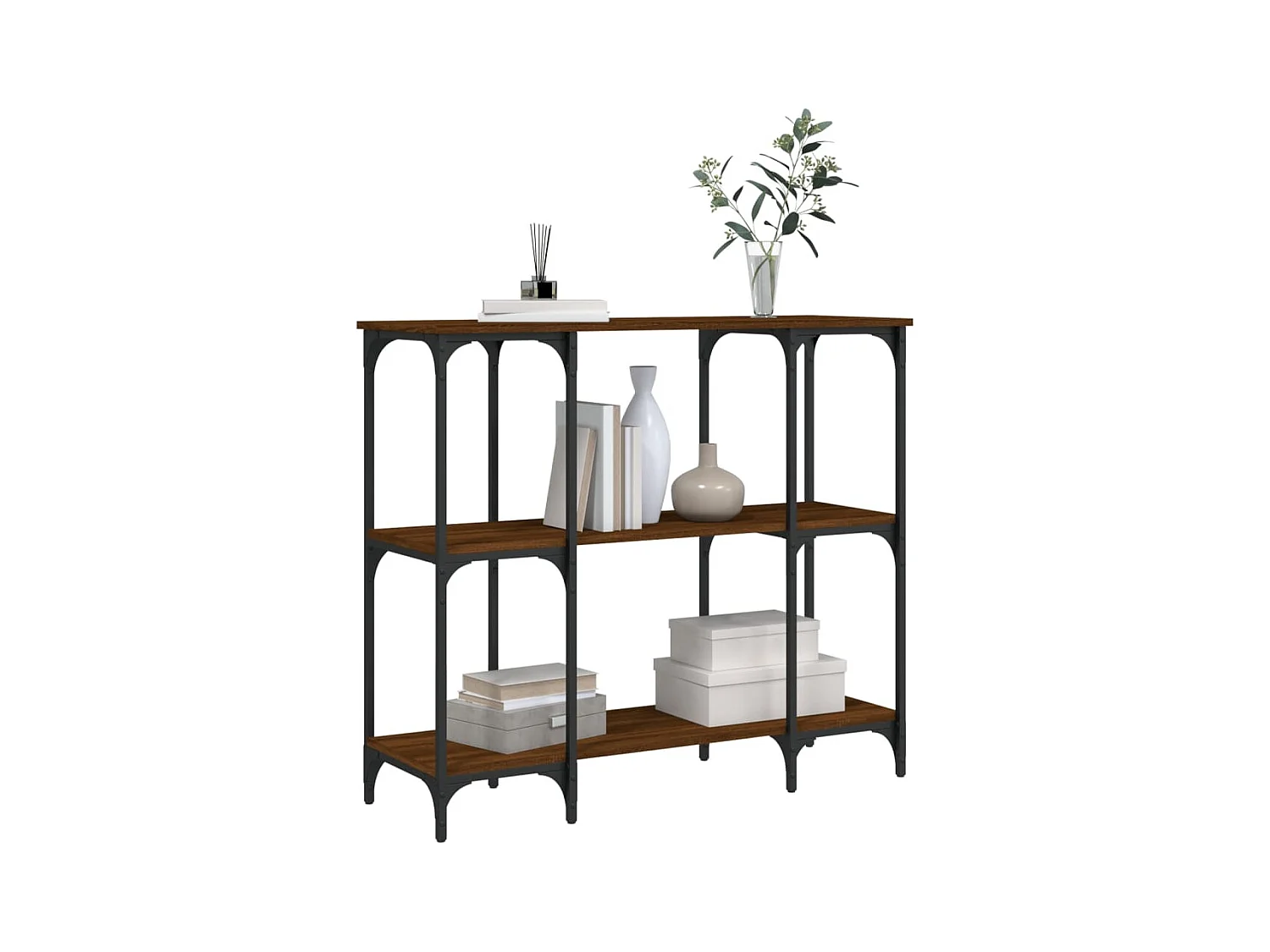 Table console chêne marron 102x35x90 cm bois d'ingénierie