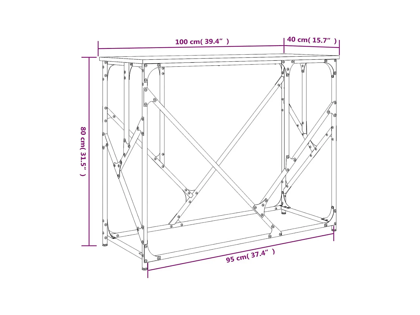 Table console chêne sonoma 100x40x80 cm bois d'ingénierie