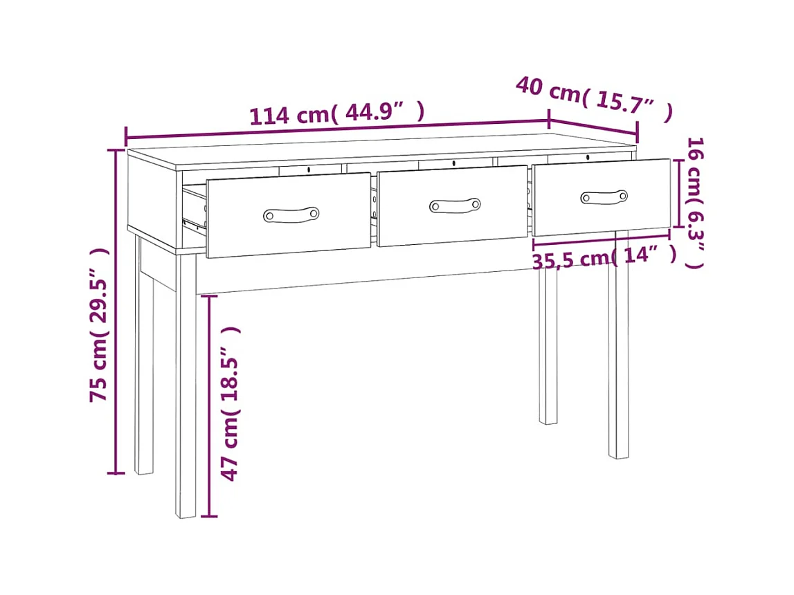 Table console Marron miel 114x40x75 cm Bois massif de pin