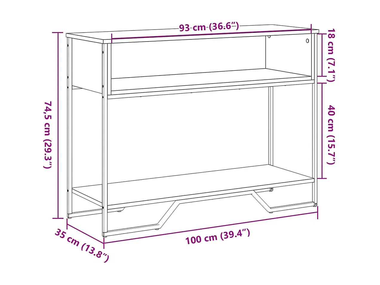 Table console chêne sonoma 100x35x74,5 cm bois d'ingénierie