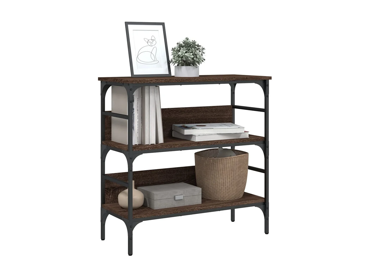 Mesa consola de roble marrón 75x32x75 cm madera de ingeniería