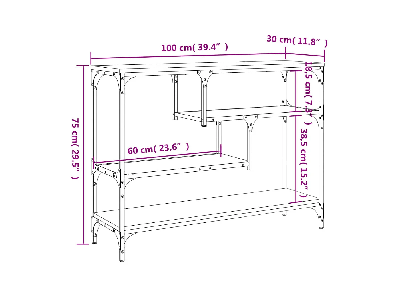 Consolle nera 100x30x75 cm in legno ingegnerizzato