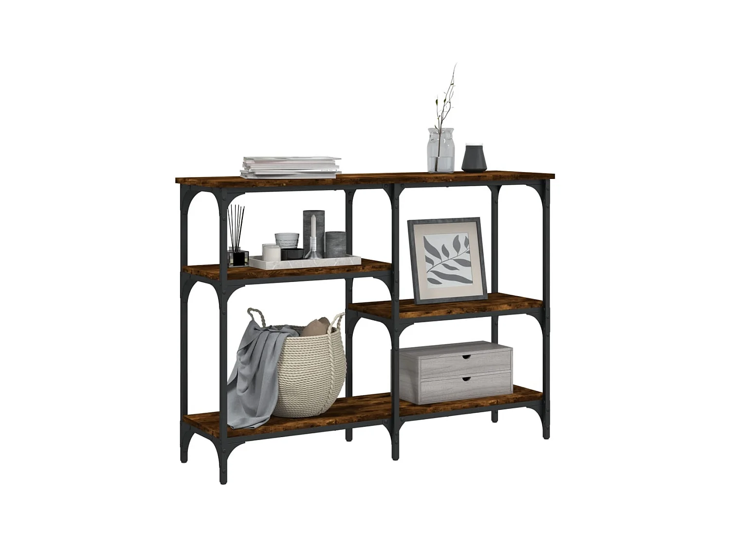 Table console chêne fumé 102x29x75 cm bois d'ingénierie