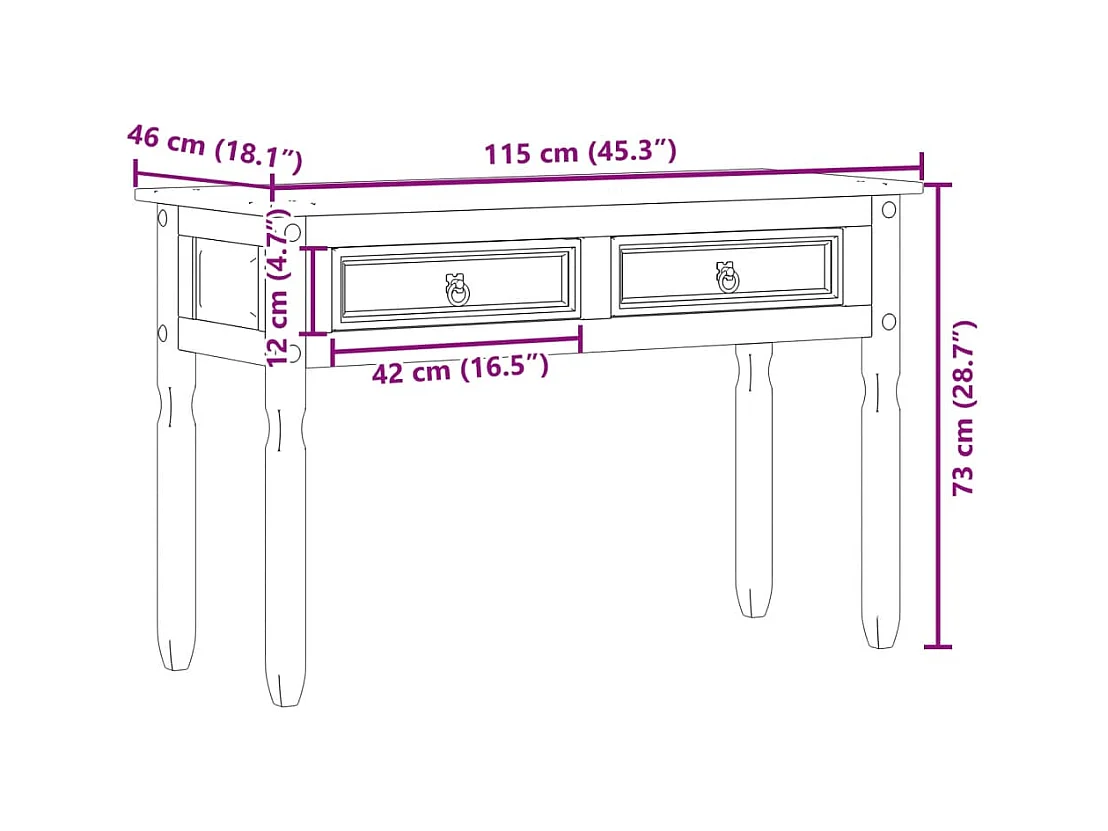 Table console 115x46x73 cm bois de pin massif