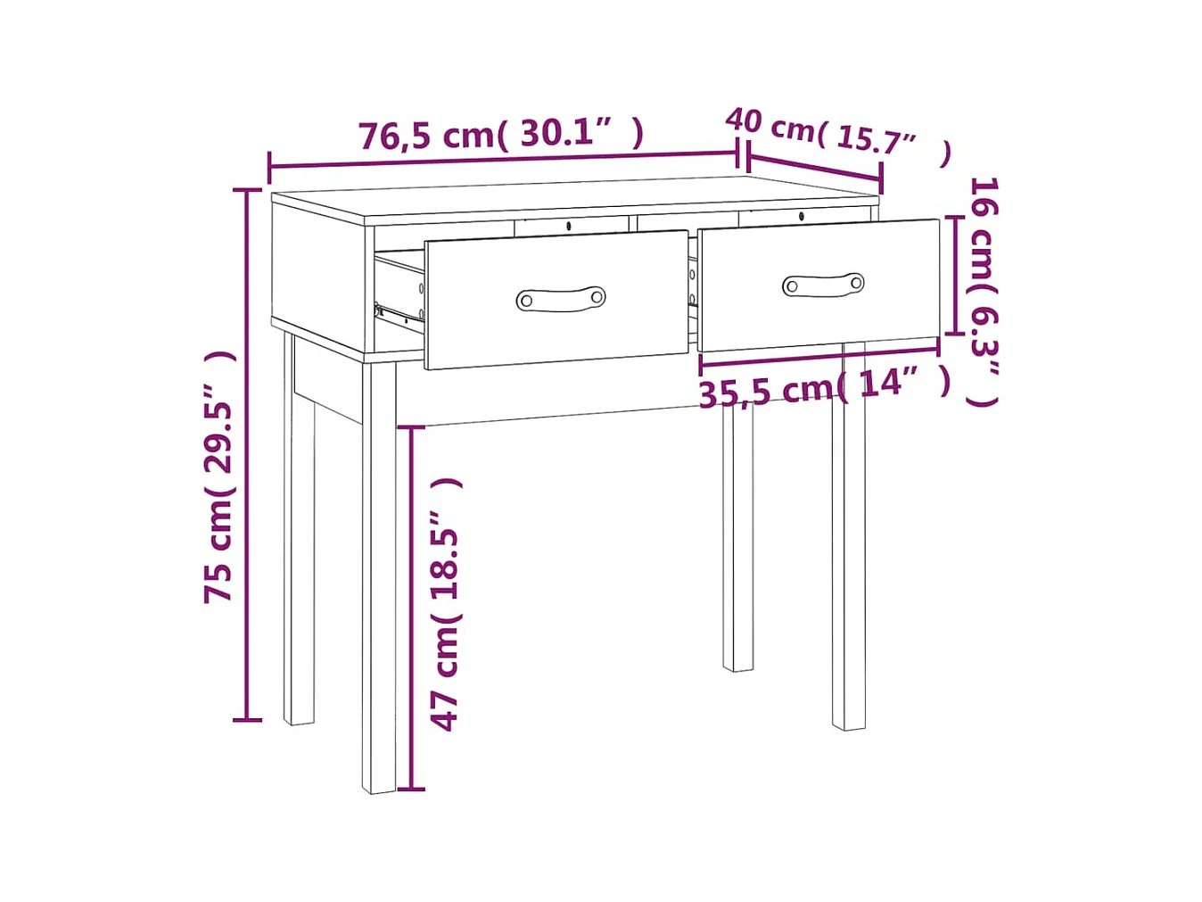 Consoletafel Grijs 76,5x40x75 cm Massief grenenhout