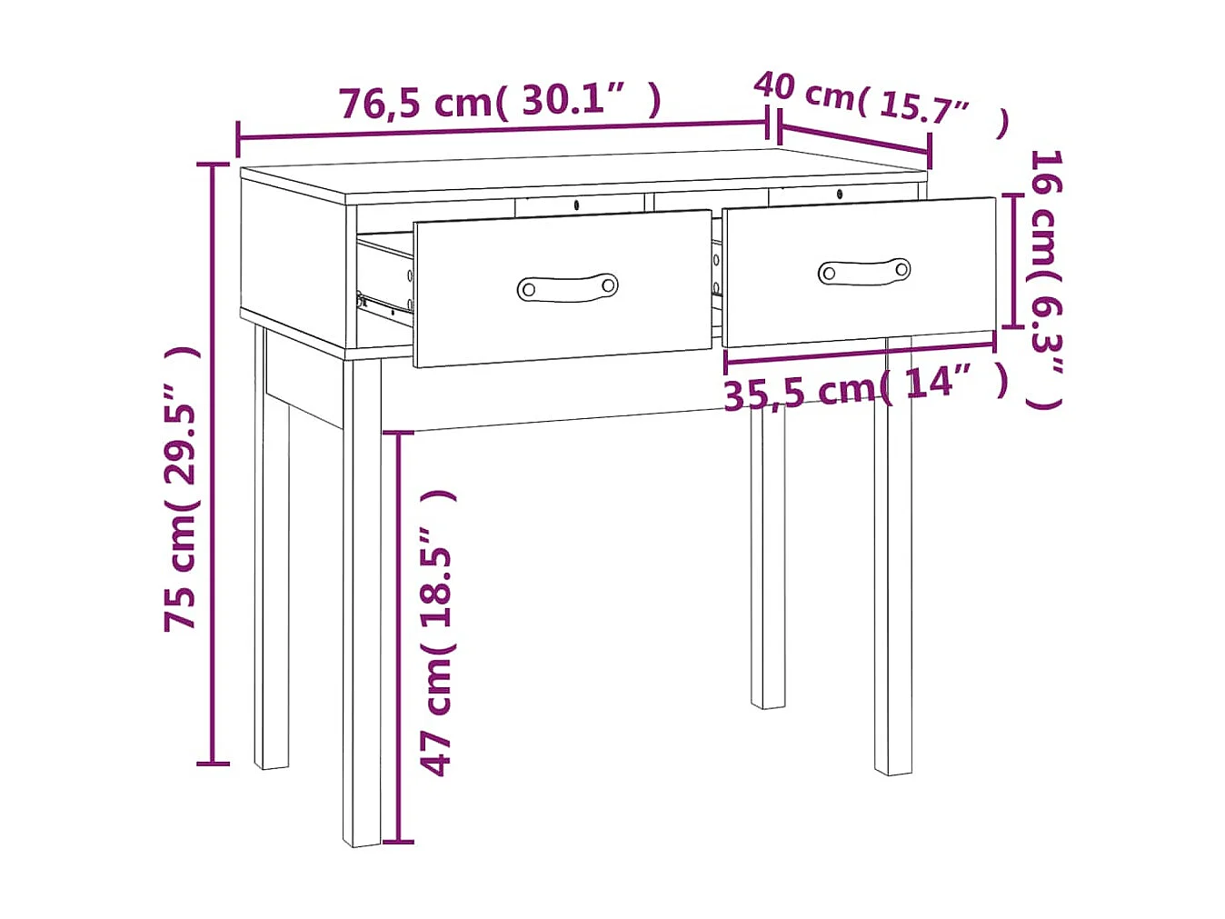 Mesa consola Gris 76,5x40x75 cm Madera maciza de pino