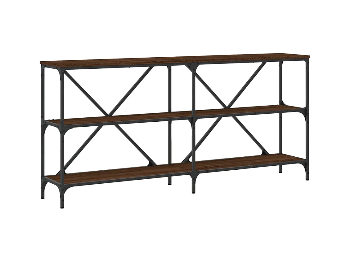 Table console chêne marron 160x30x75cm bois d'ingénierie et fer