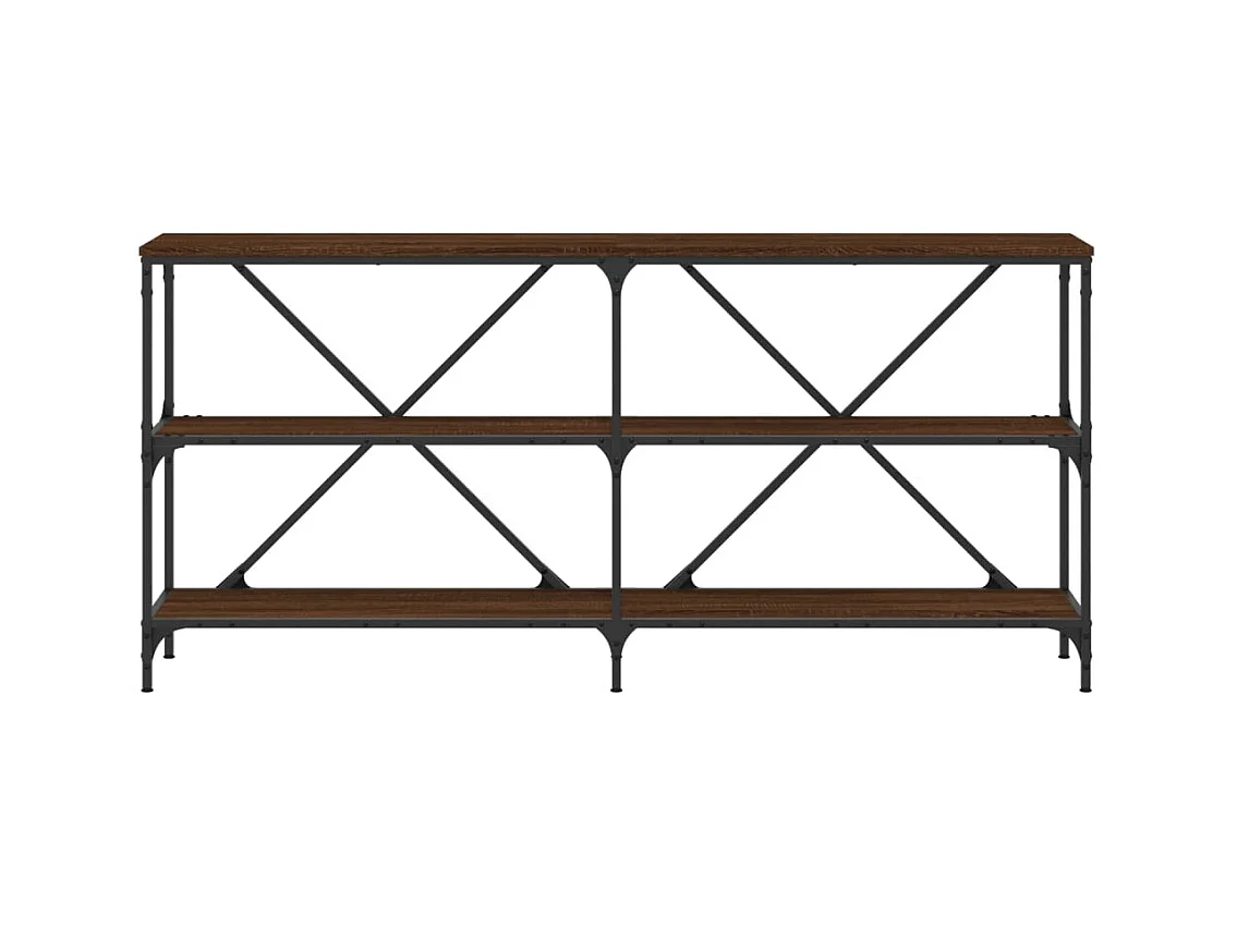 Table console chêne marron 160x30x75cm bois d'ingénierie et fer