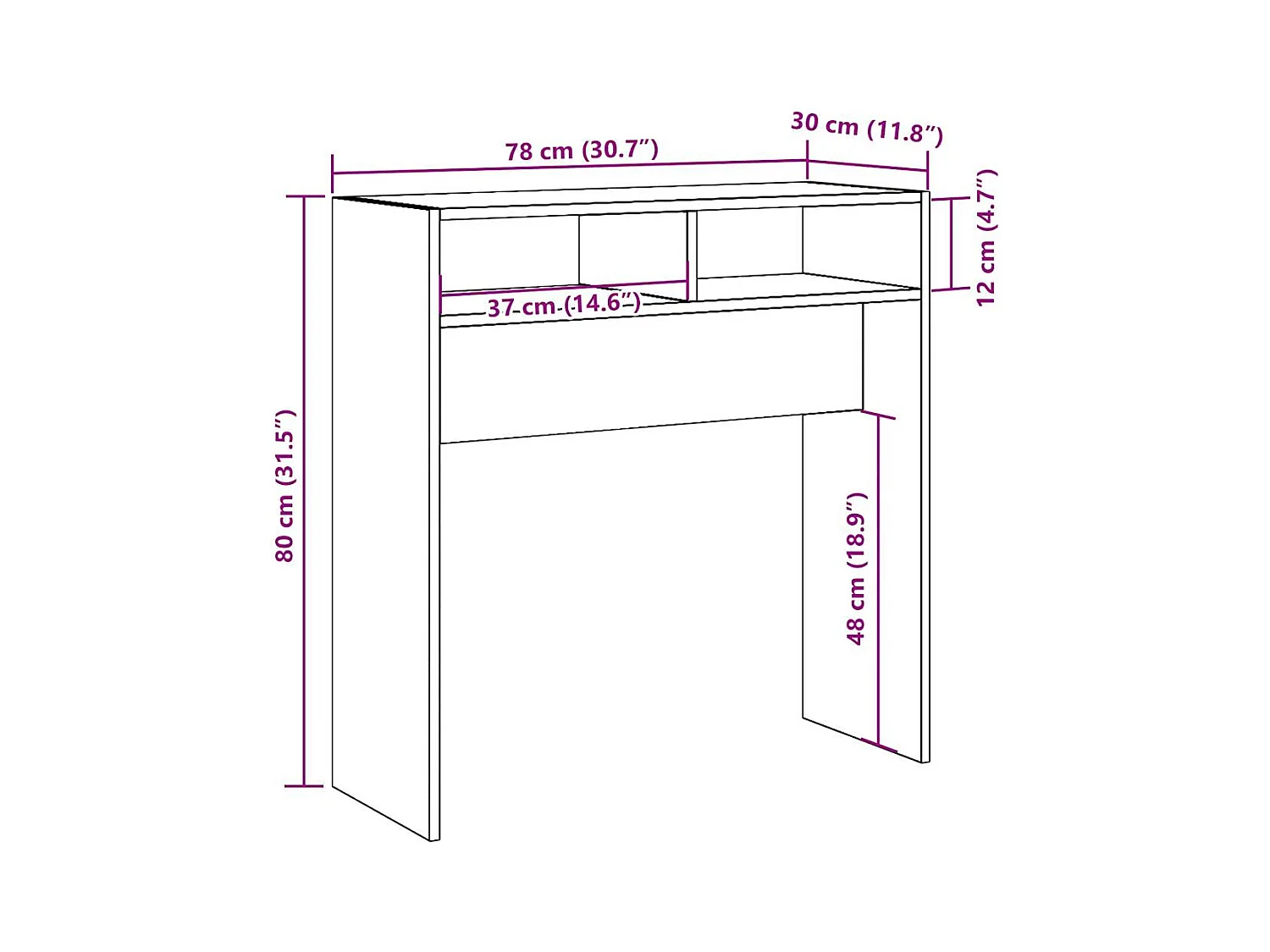 Table console vieux bois 78x30x80 cm bois d'ingénierie