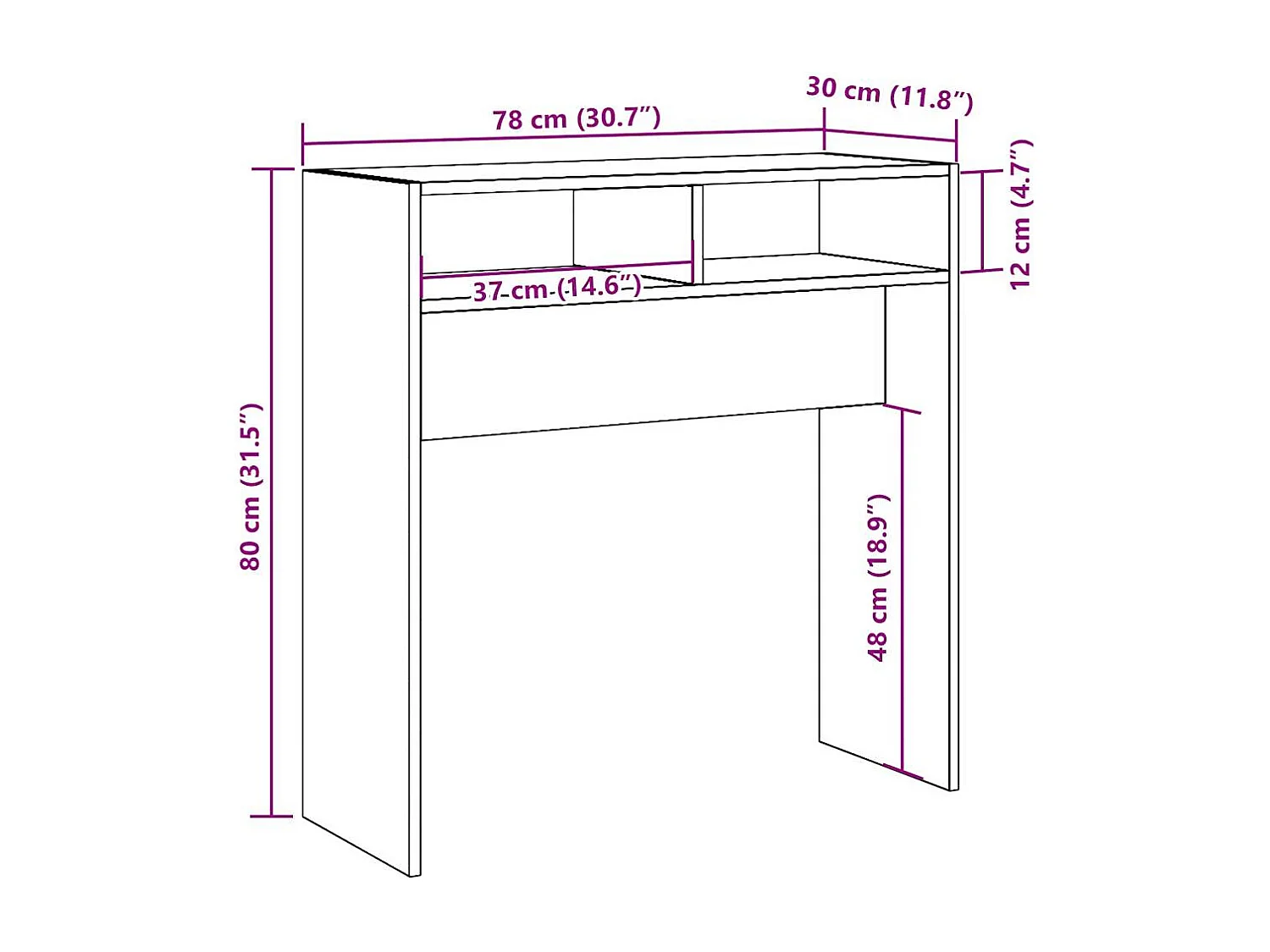 Table console vieux bois 78x30x80 cm bois d'ingénierie