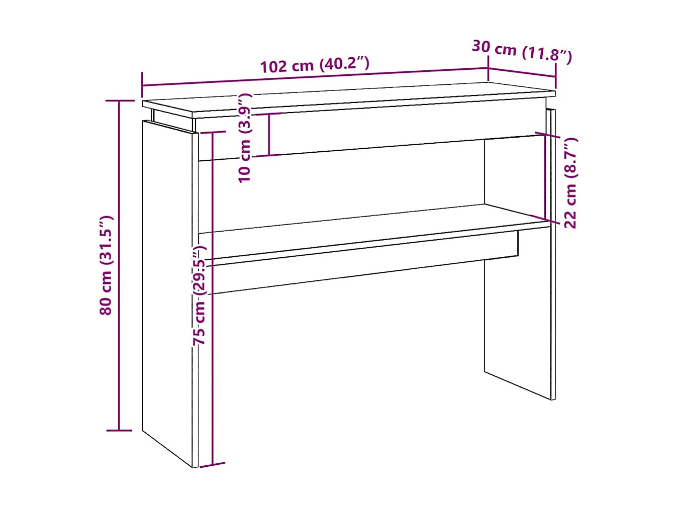 Table console vieux bois 80x30x102 cm bois d'ingénierie