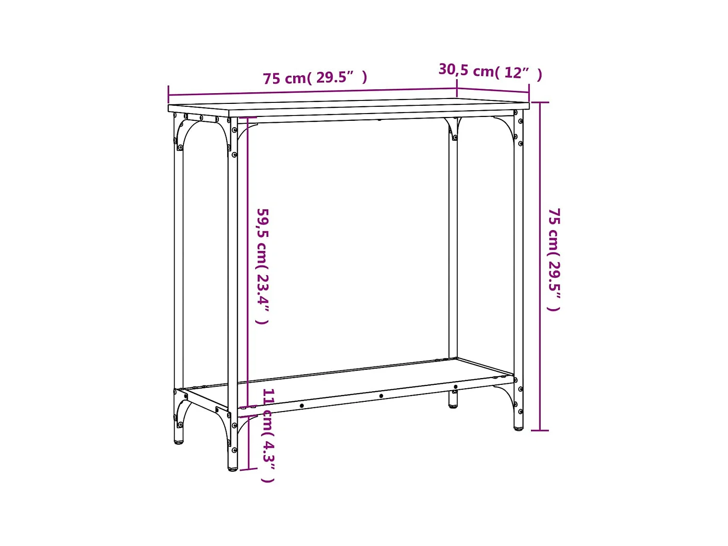 Sonoma grijze consoletafel 75x30,5x75 cm bewerkt hout
