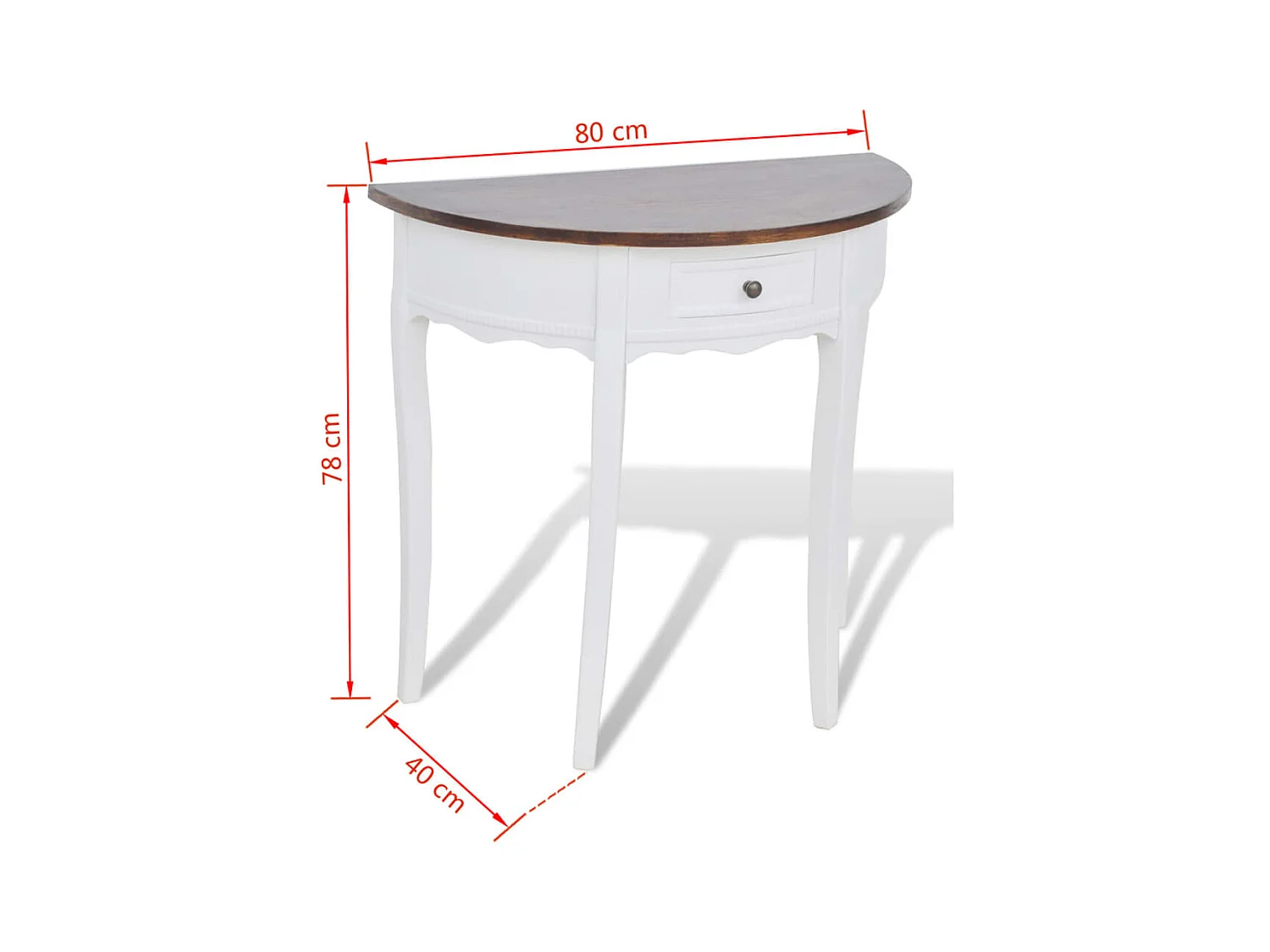 Consoletafel met lade en bruin tafelblad Halfrond