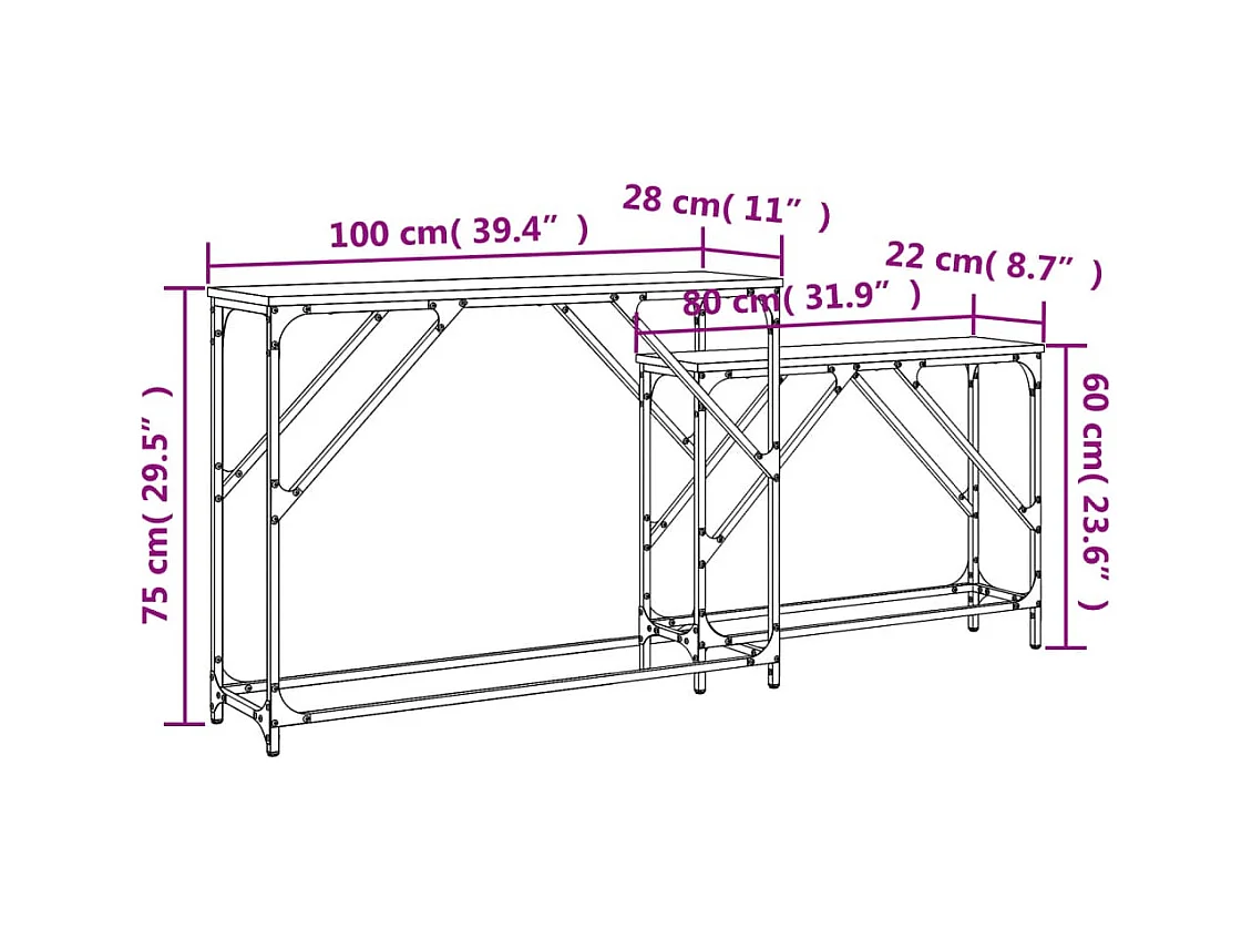2-delige consoletafels in nestelstand, Sonoma Gray Engineered Wood