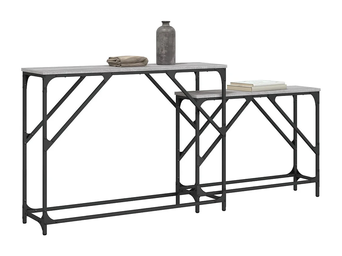 Mesas consolas nido de 2 piezas de madera de ingeniería gris Sonoma