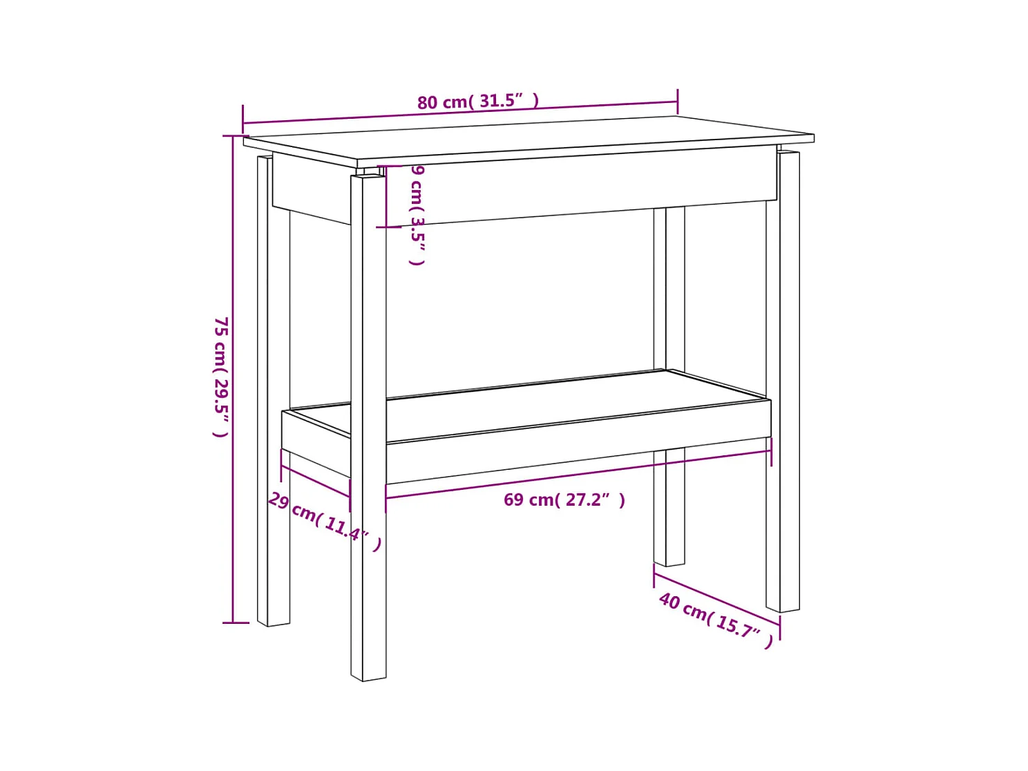 Table console 80x40x75 cm Bois massif de pin