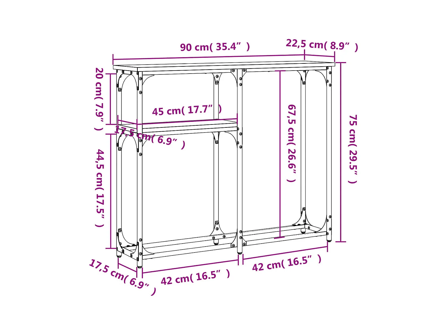 Table console chêne fumé 90x22,5x75 cm bois d'ingénierie