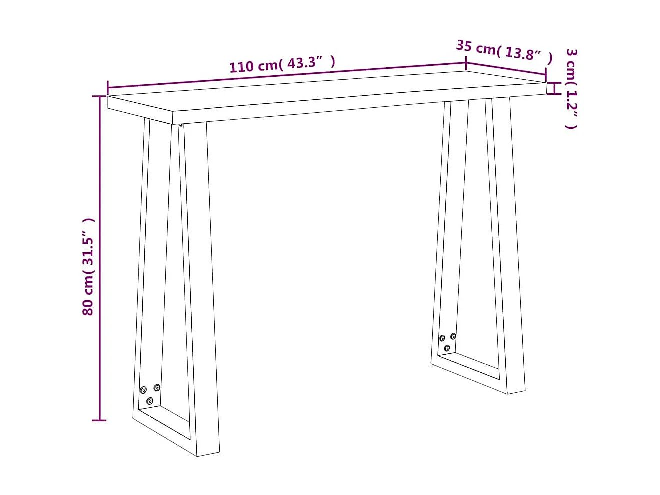 Table console à 110x35x80 cm bois d'acacia solide