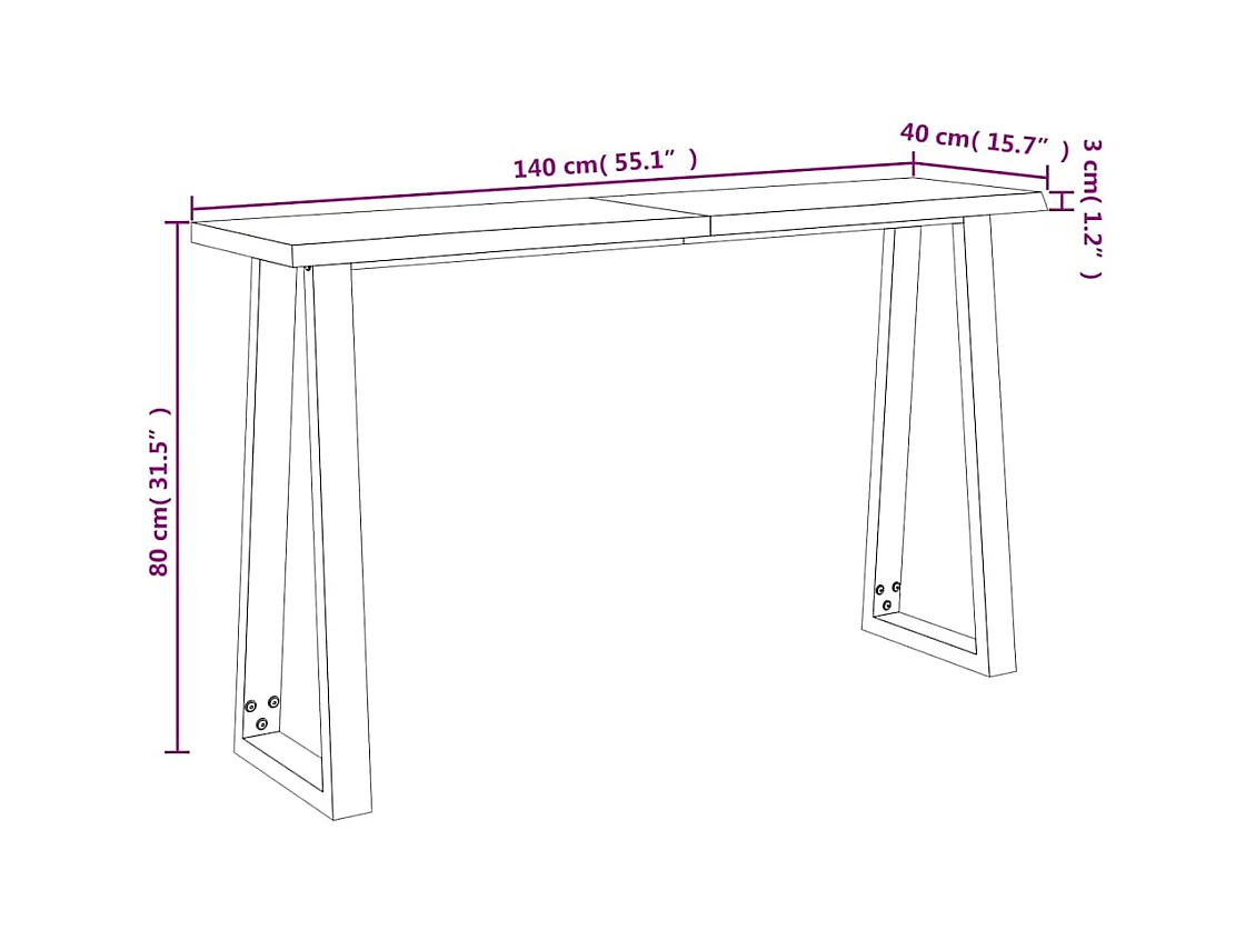 Table console à 140x40x80 cm bois d'acacia solide