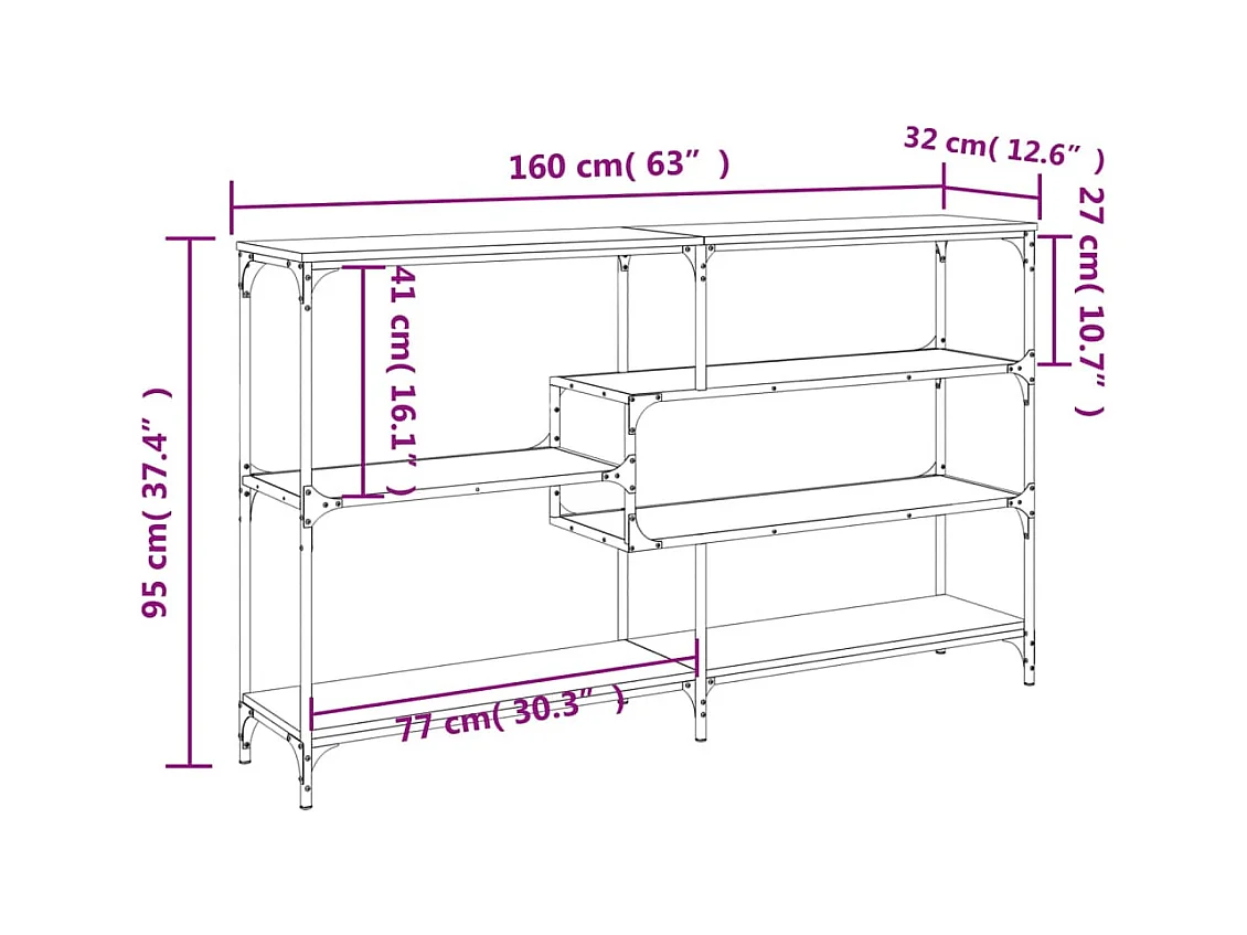 Table console chêne fumé 160x32x95 cm bois d'ingénierie
