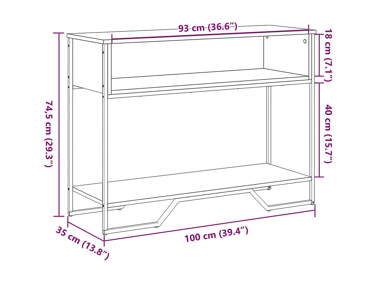 Table console chêne marron 100x35x74,5 cm bois d'ingénierie