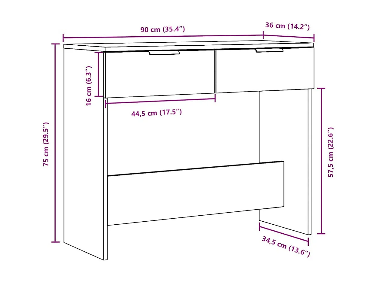 Table console vieux bois 90x36x75 cm bois d'ingénierie
