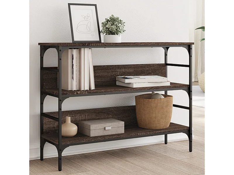 Mesa consola de roble marrón 100x32x75 cm madera de ingeniería