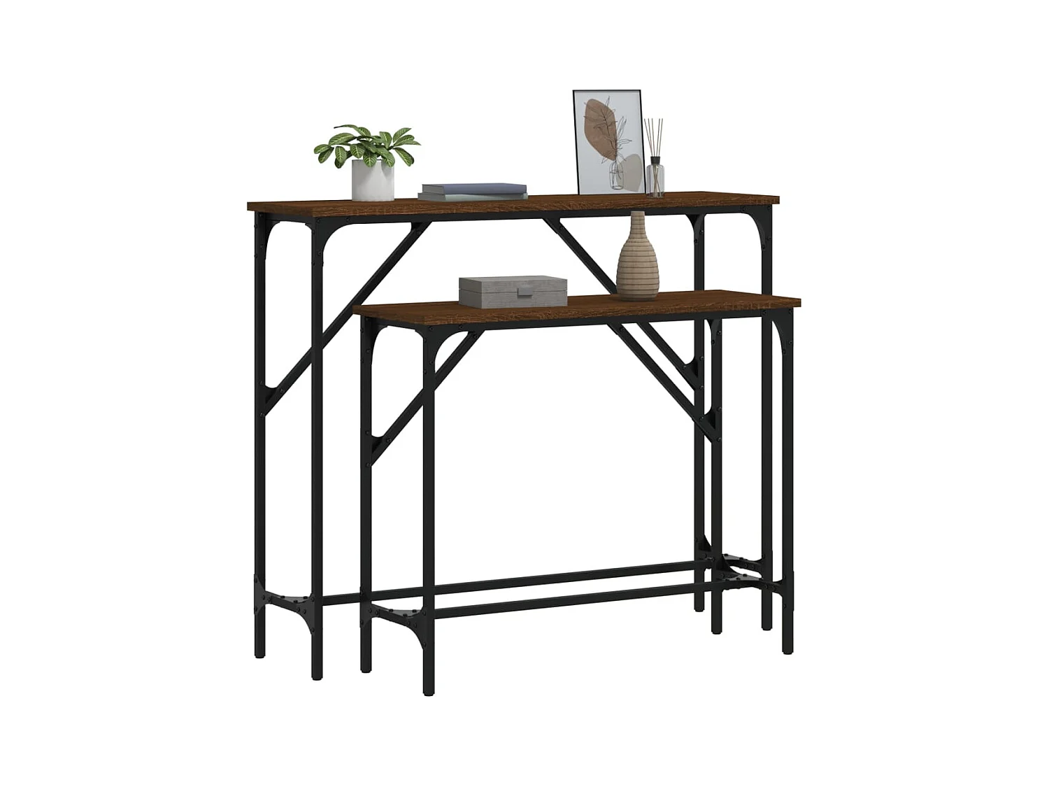 Mesas consolas 2 piezas madera de ingeniería roble marrón