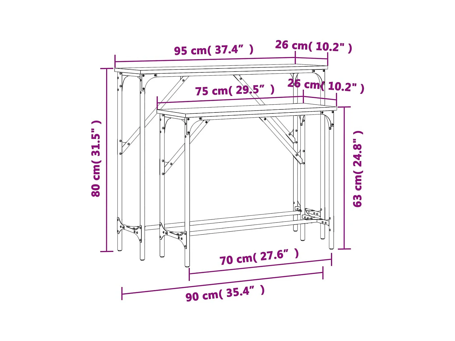 Mesas consolas 2 piezas madera de ingeniería roble marrón