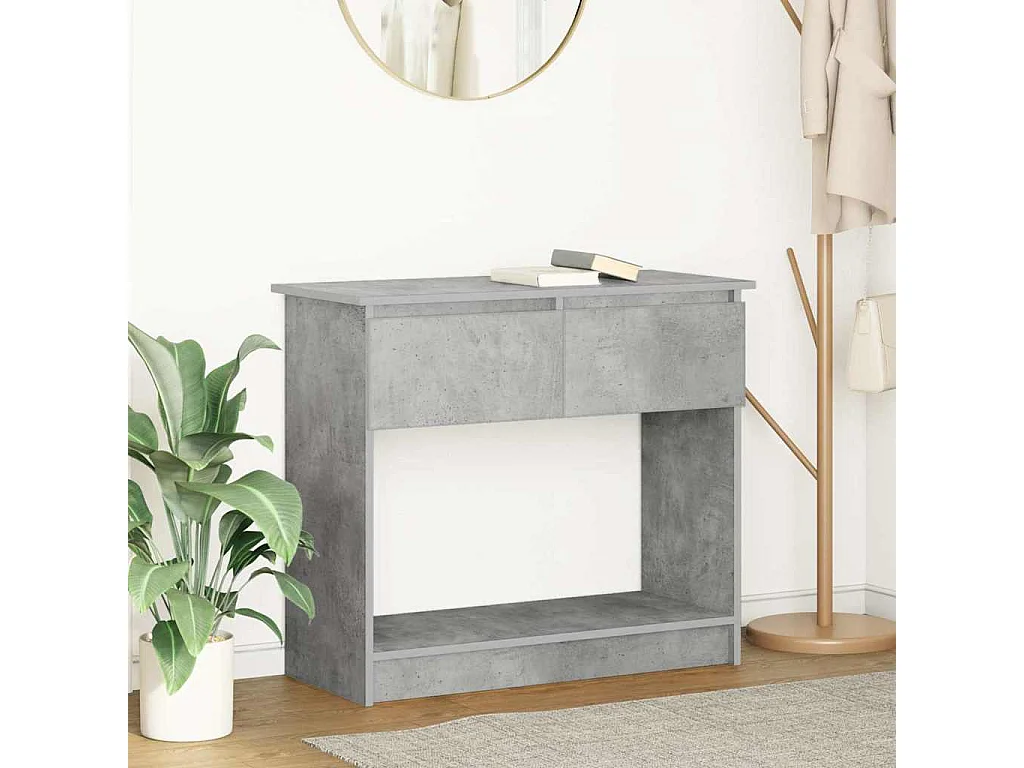 Consolle con cassetti, grigio cemento, 85,5x38,5x74,5 cm