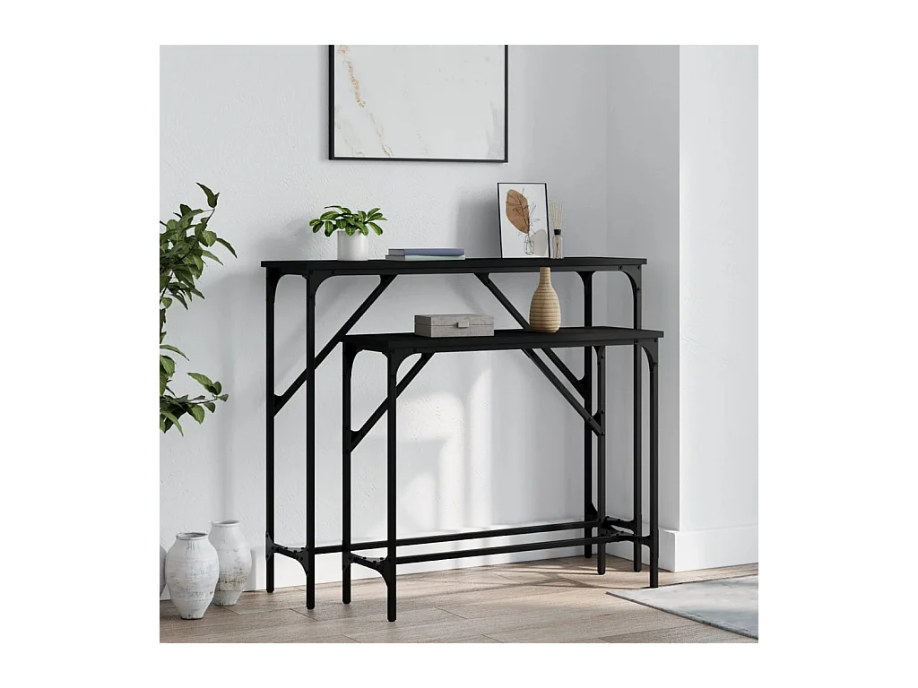 Consoletafels 2 stuks zwart bewerkt hout