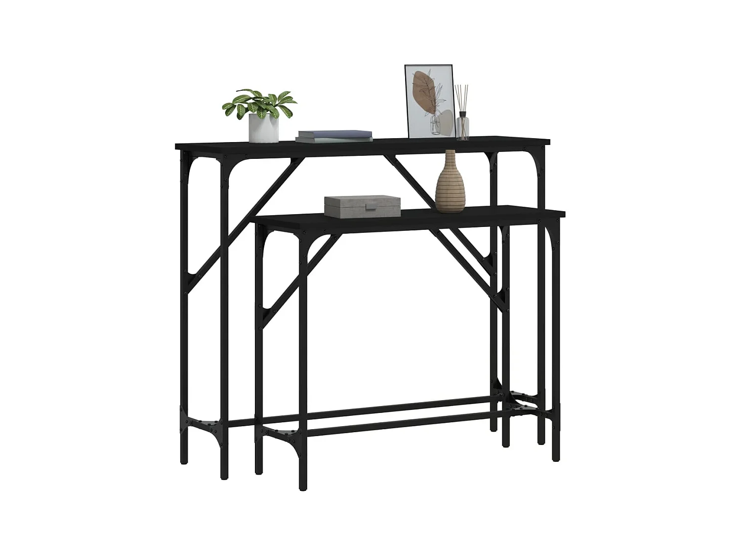Consoletafels 2 stuks zwart bewerkt hout