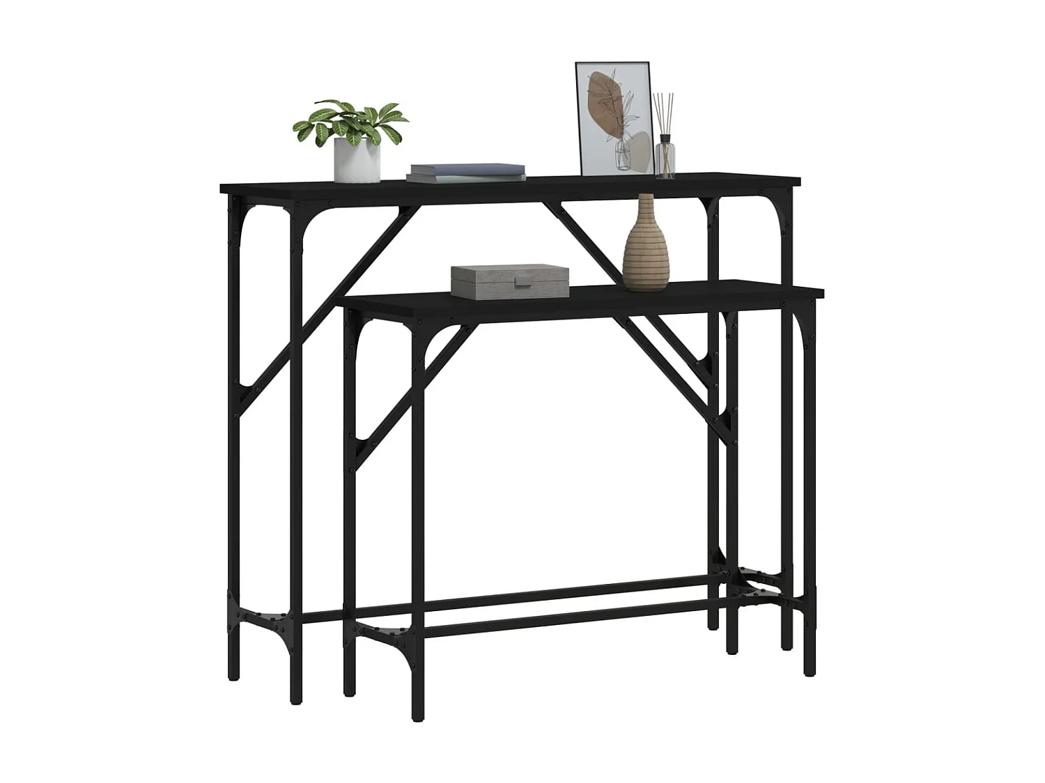 Tables console 2 pcs noir bois d'ingénierie