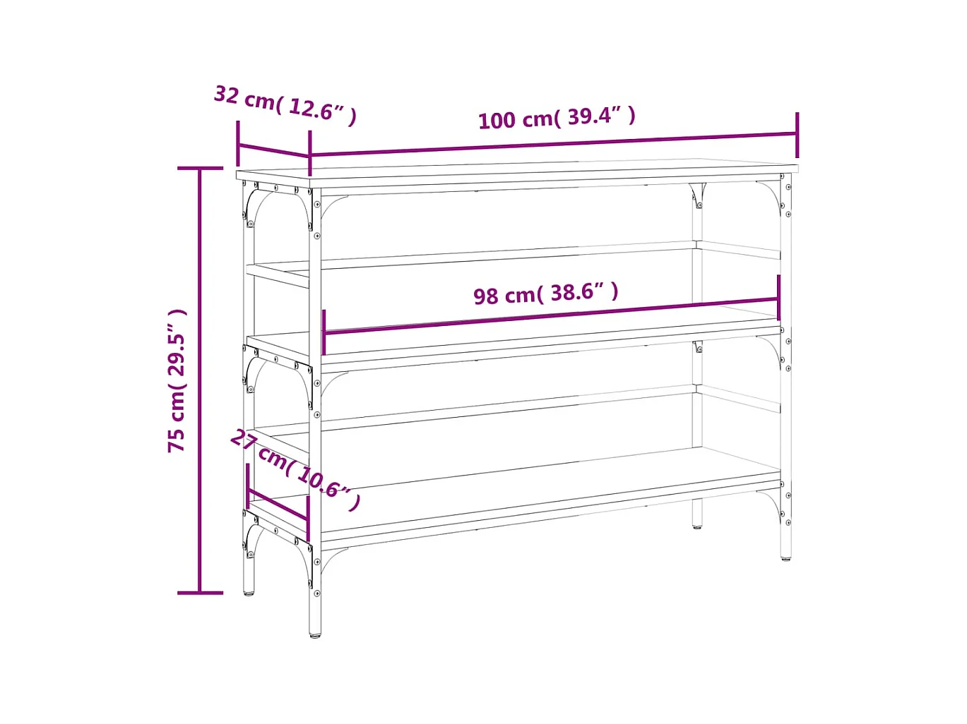 Table console chêne sonoma 100x32x75 cm bois d'ingénierie