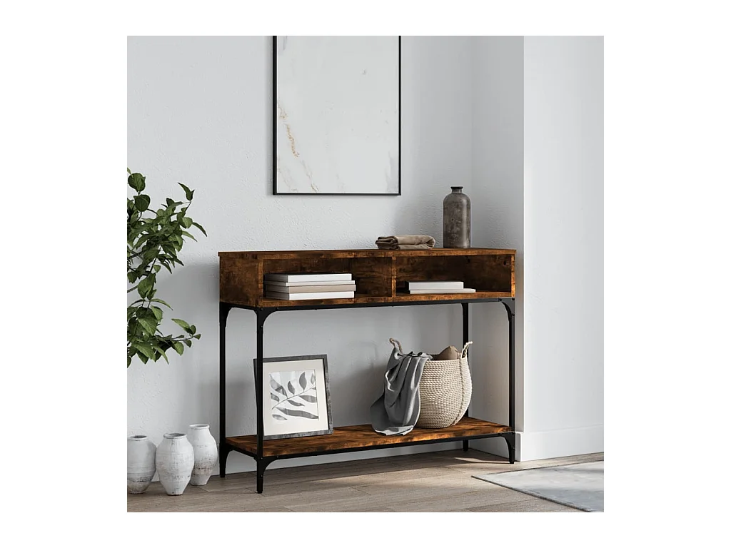 Table console chêne fumé 100x30,5x75 cm bois d'ingénierie