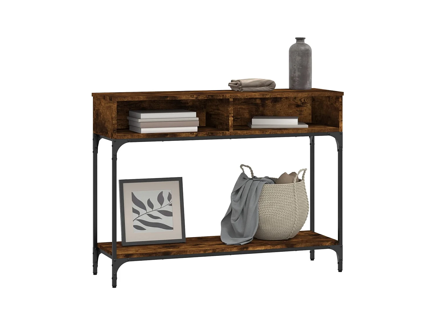 Table console chêne fumé 100x30,5x75 cm bois d'ingénierie