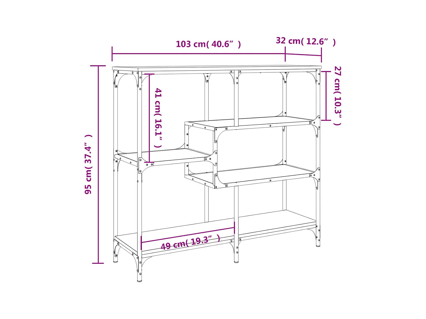 Zwarte consoletafel 103x32x95 cm bewerkt hout