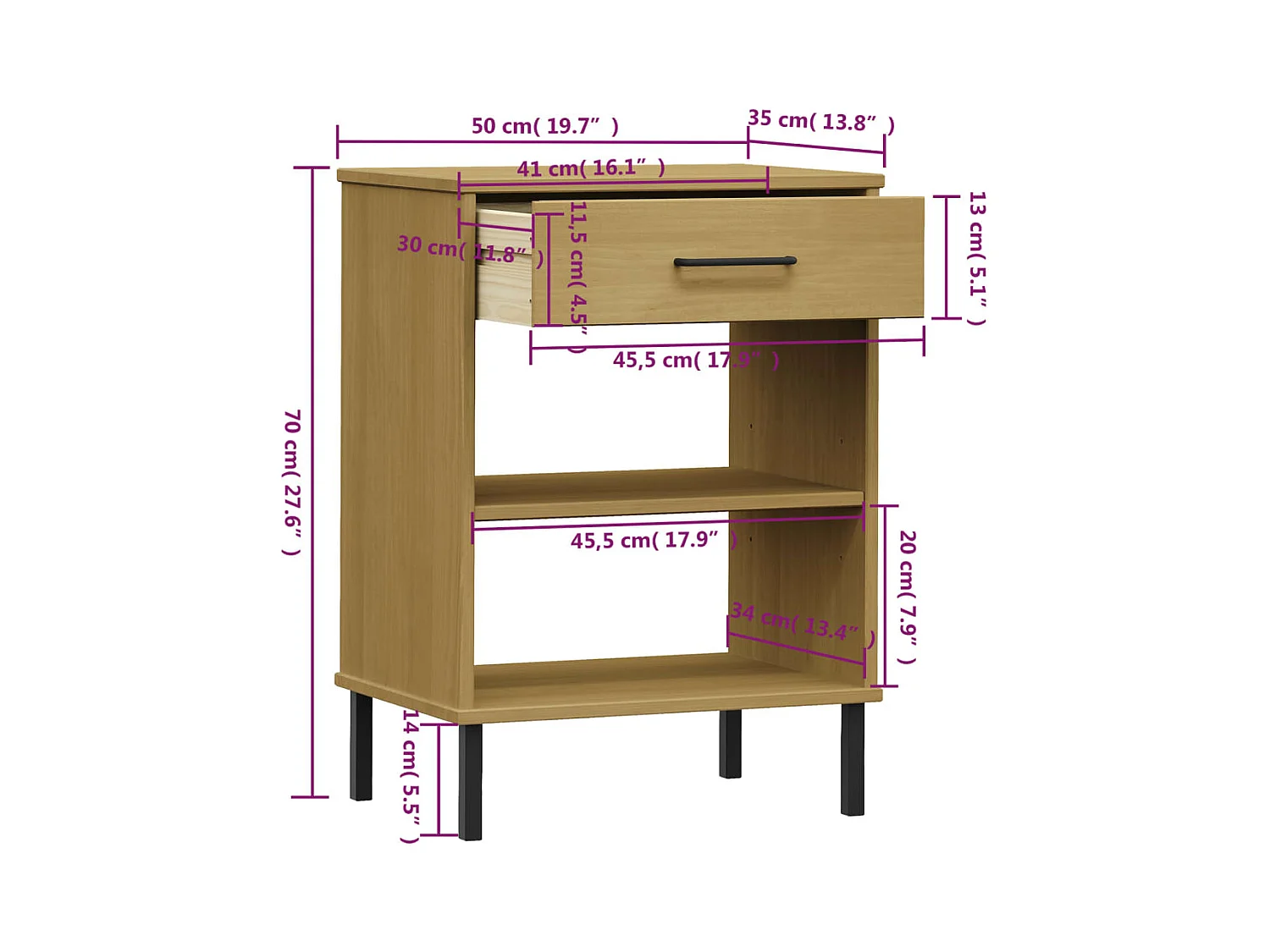 Armoire console avec pieds en métal Marron Bois pin massif OSLO