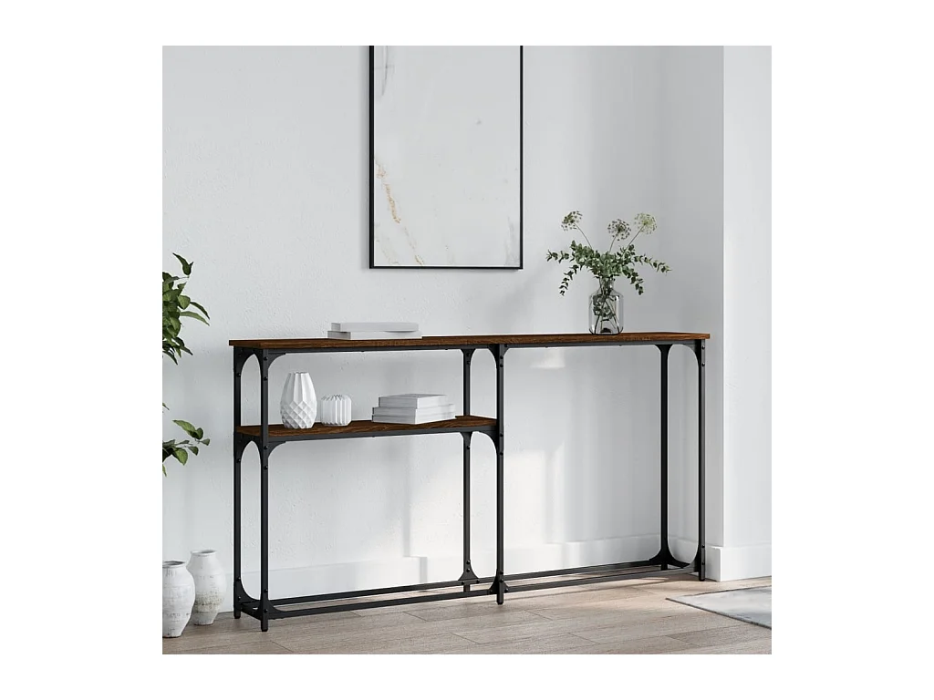 Consoletafel van bruin eikenhout 145x22,5x75 cm, bewerkt hout