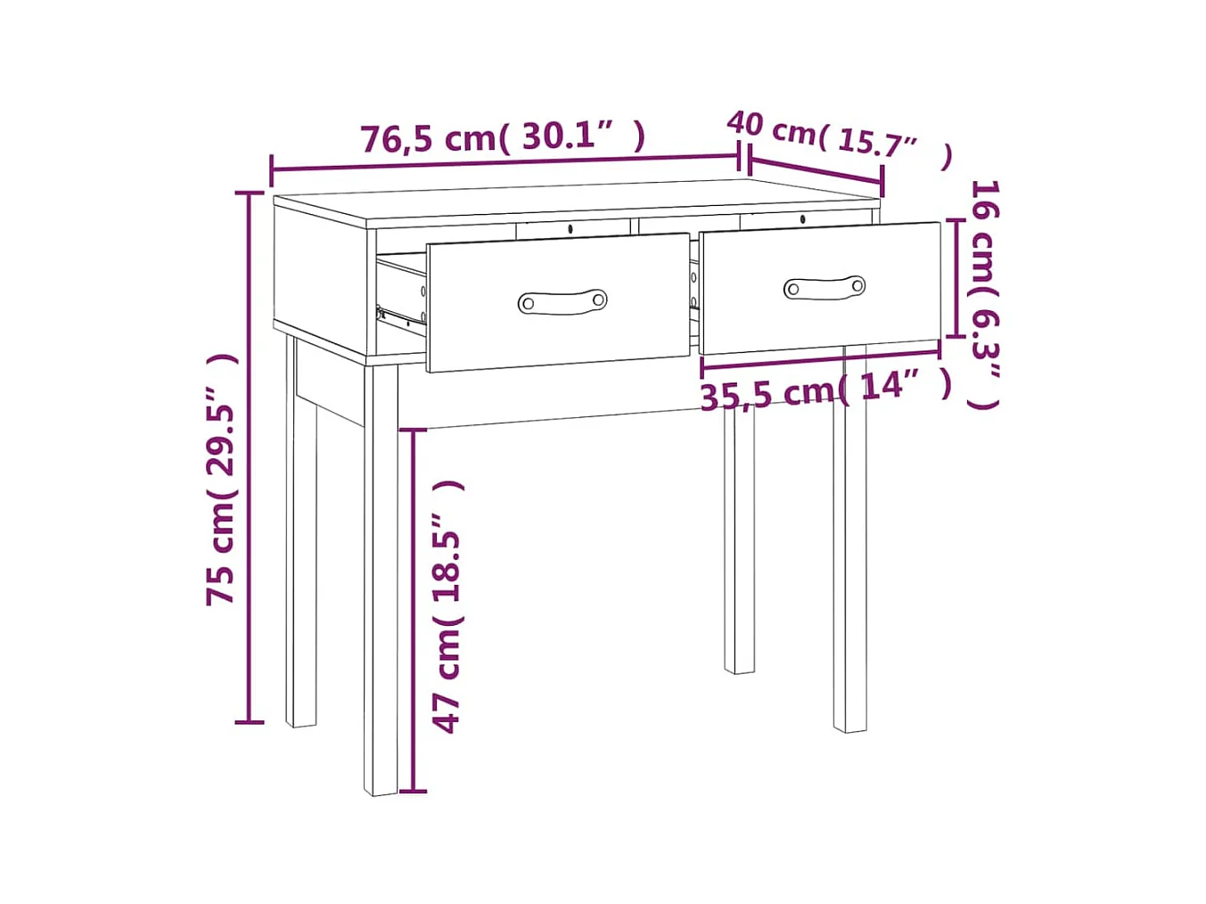Consoletafel Zwart 76,5x40x75 cm Massief grenenhout